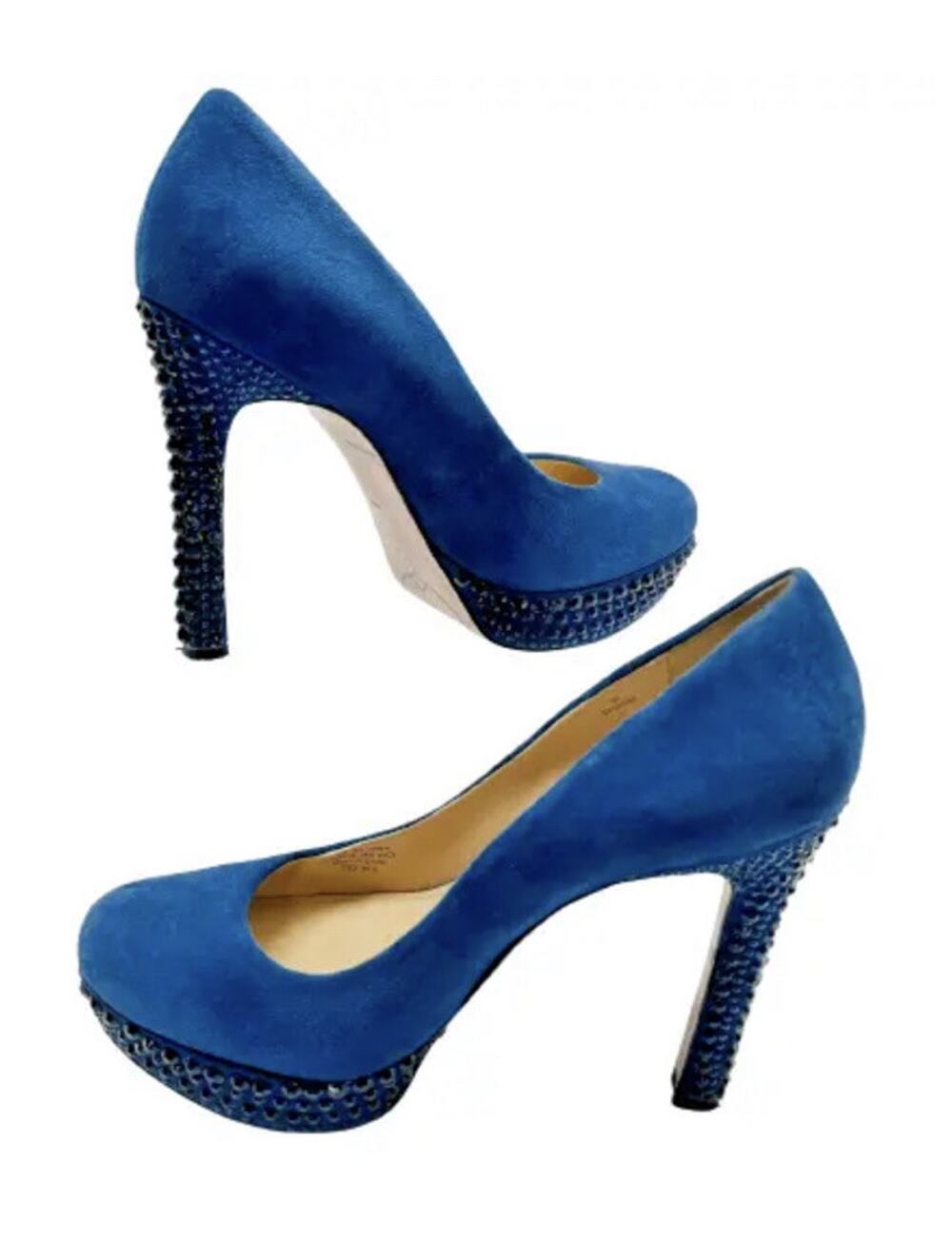 Joan David Daqasina Size 9 Stiletto Jeweled Heels Platform Pumps Blue Velvet